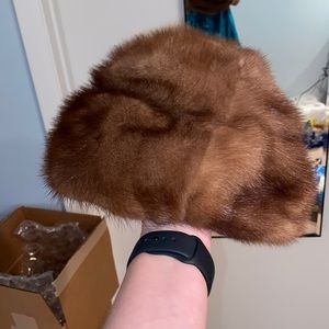 Authentic brown mink pillbox hat
